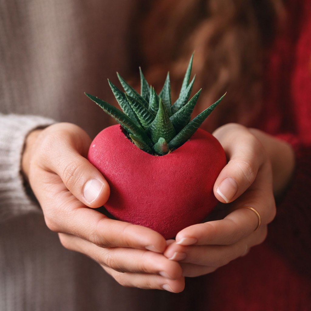Kalpli Saksıda Canlı Sukulent | Romantik Hediyelik