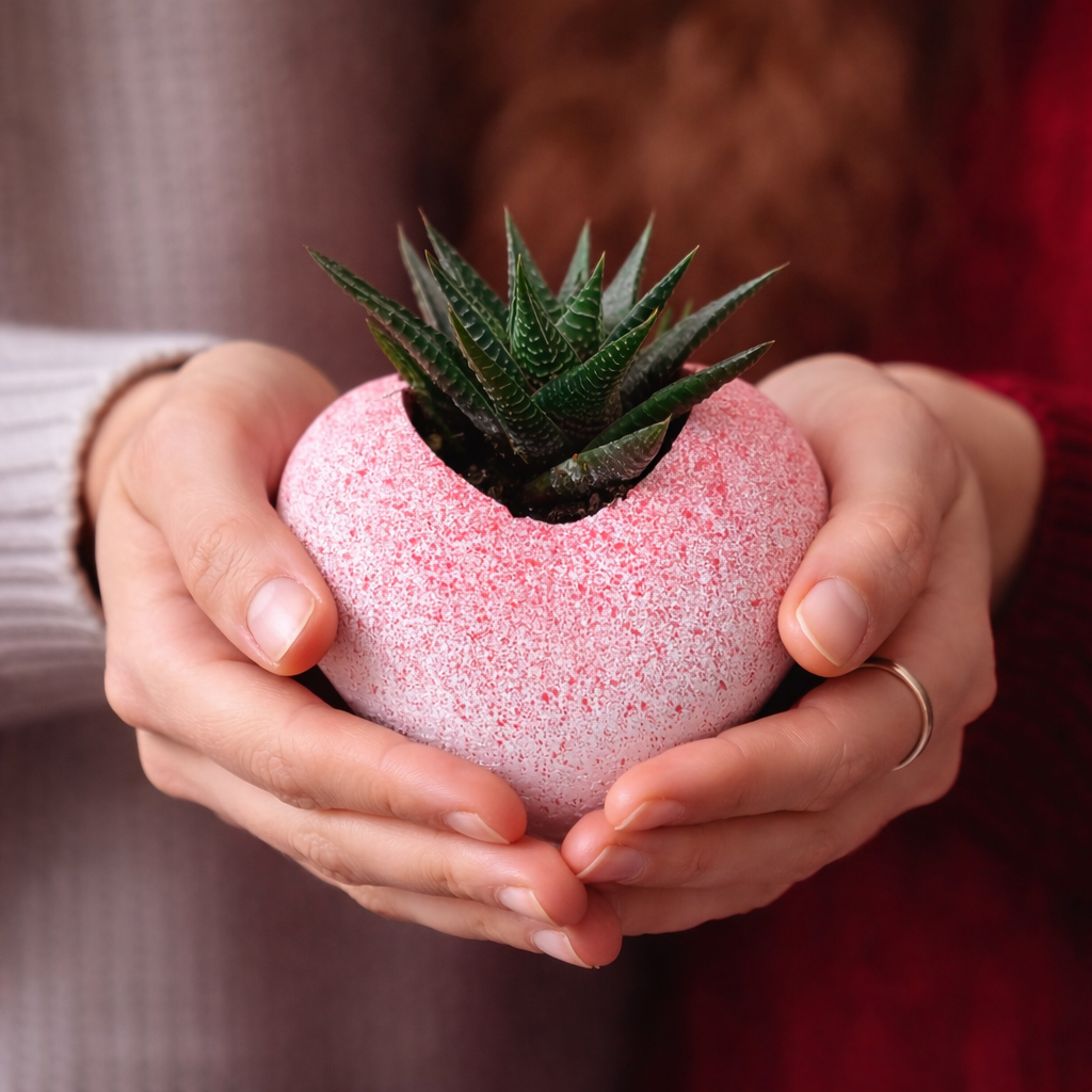 Kalp Saksıda Canlı Sukulent | Romantik Hediyelik