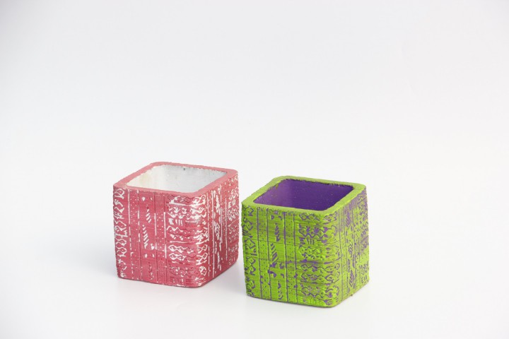 KAKTÜS SAKSI SETİ - 2 ADET EL YAPIMI ARKAİK PEMBE-YEŞİL