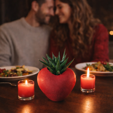 Kalpli Saksıda Canlı Sukulent | Romantik Hediyelik 2 Adet